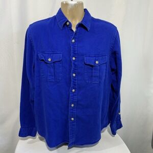 Polo Ralph Lauren Shirt Mens Large Blue Workshirt Flannel Button Cotton